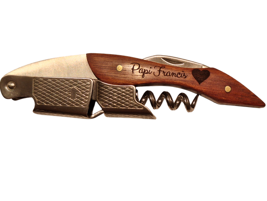 Limonadier Personnalisé en Bois & Inox – Gravure Laser – Tire-Bouchon Sommelier – Cadeau Vin Unique