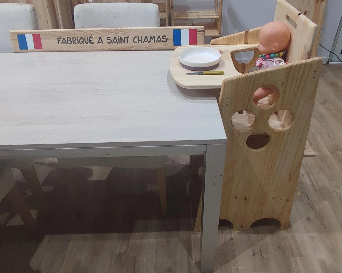 Chaise Haute Montessori facilement transformable en Tour d'apprentissage ou bureau